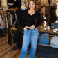 ALLIE ROSE CABLE KNIT V-NCK PULLOVER