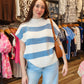 STRIPED SHORT SLEEVE MOCK NECK SWEATER
