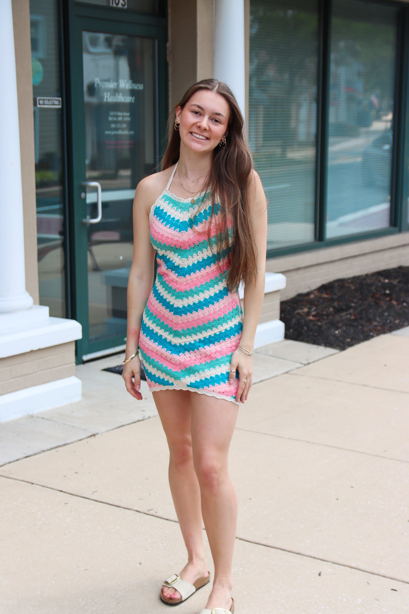 SALTWATER LUXE CROCHET HALTER MINI DRESS