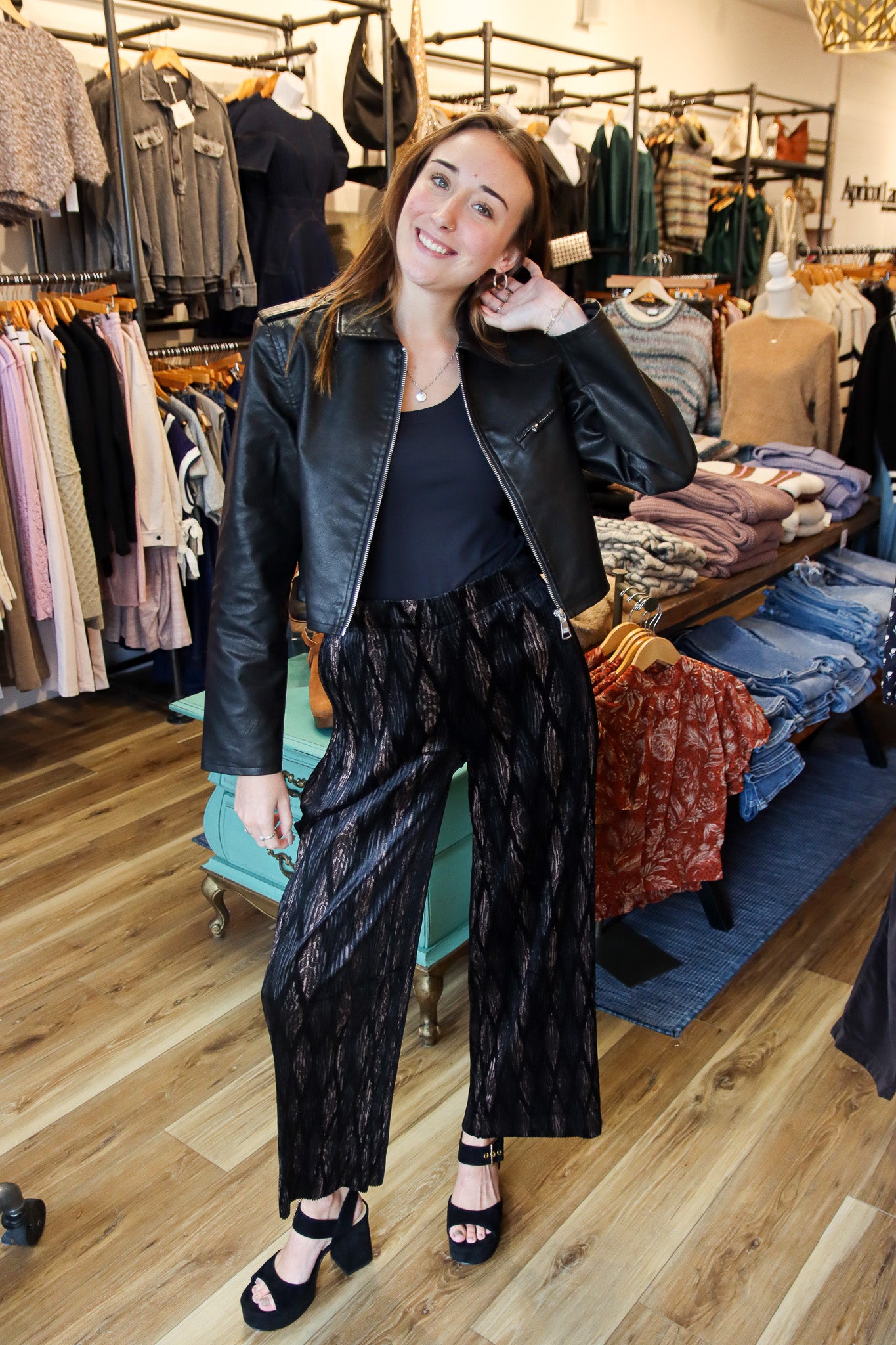 Faux Lace Wide Leg Pant