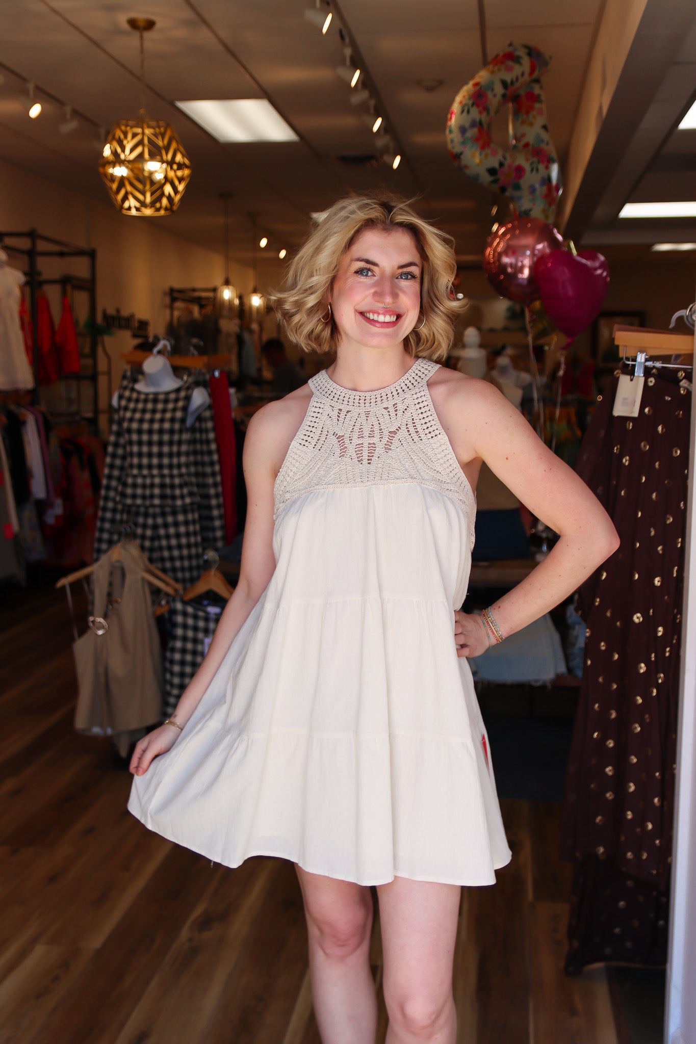 APRICOT CROCHET TOP TIERED DRESS