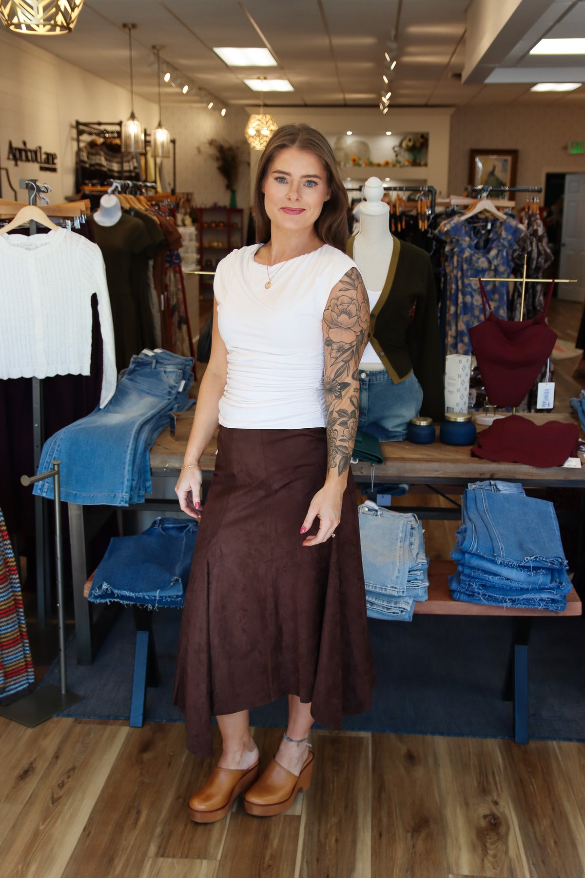 NEEDII SUEDE HANDKERCHIEF MIDI SKIRT