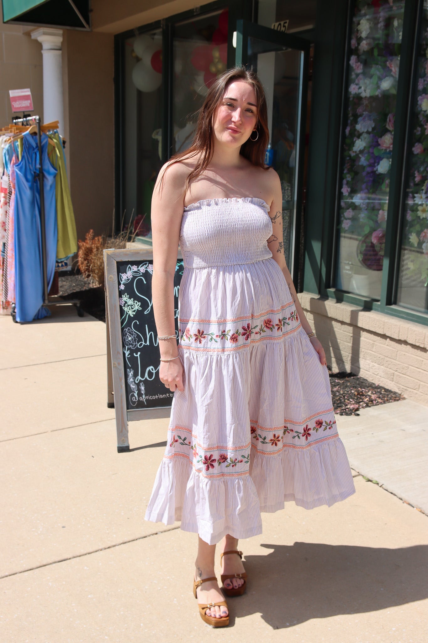 BY TOGETHER STRAPLESS SMOCKED MIDI DRESS