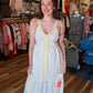 LIVERPOOL SLEEVELESS V-NECK STRIPED MIDI DRESS