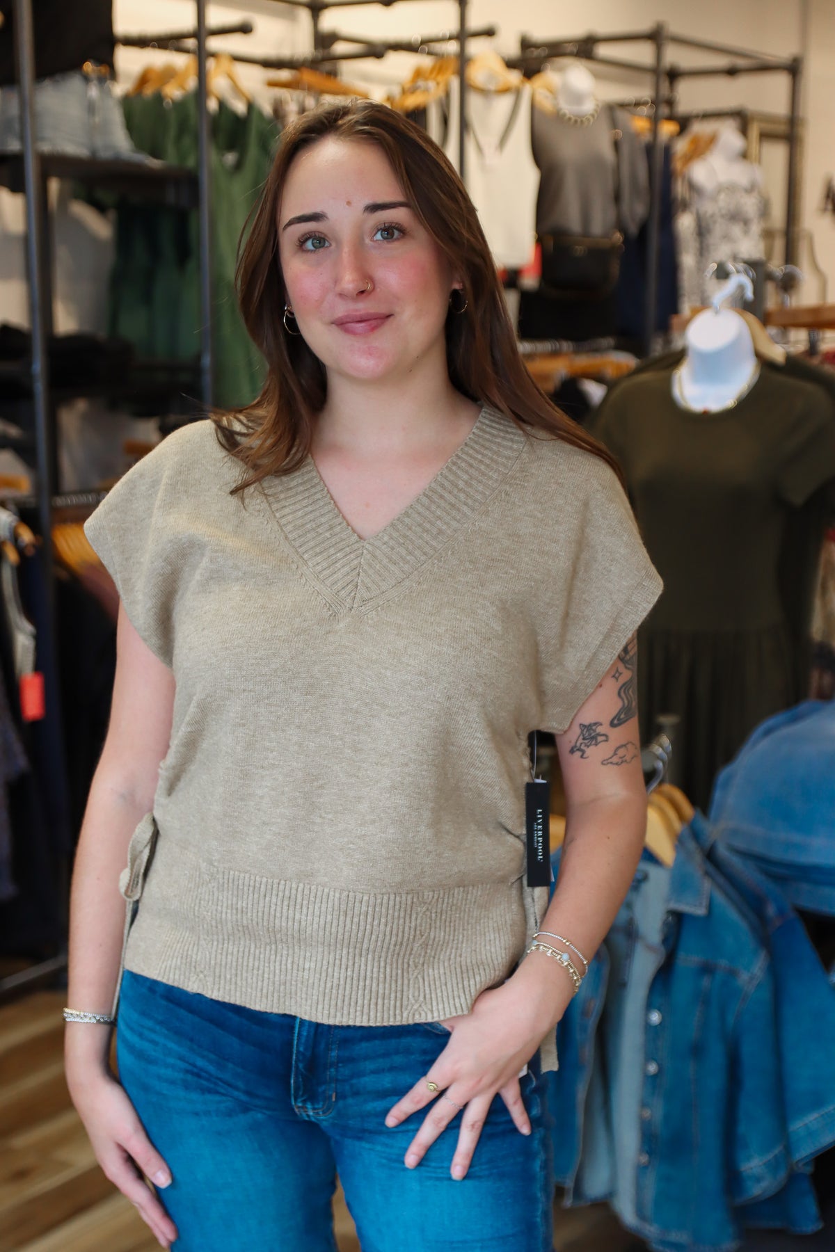 LIVERPOOL DOLMAN POPOVER TIE SWEATER
