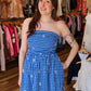 AZURE LACE GINGHAM TUBE MAXI DRESS