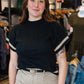 ELAN SHORT SLEEVE STRIPE TRIM SWEATER