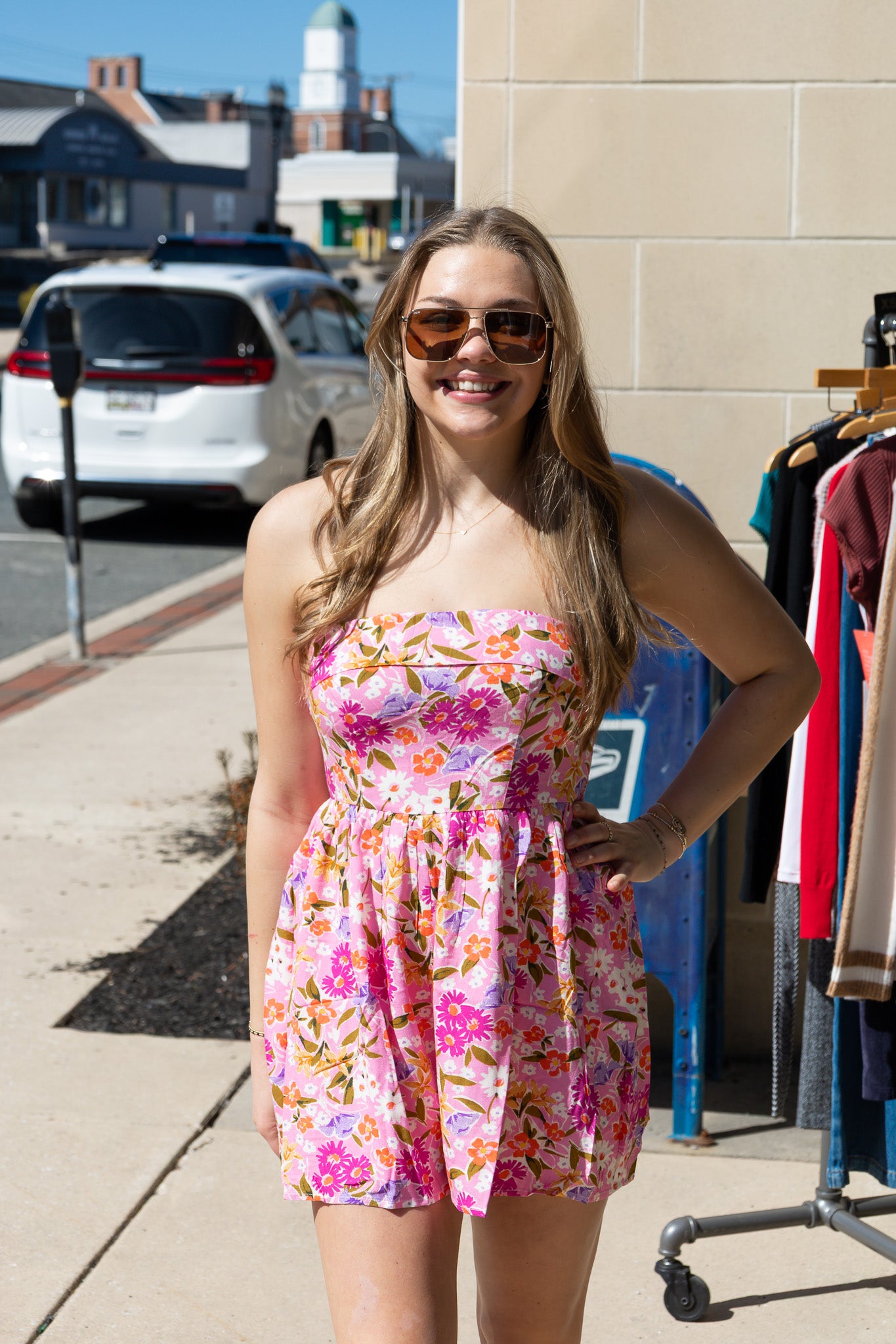 FLORAL OVERFOLD STRAPLESS SMOCKED ROMPER