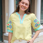 JODIFL EMBROIDERED SLEEVE V-NECK TOP