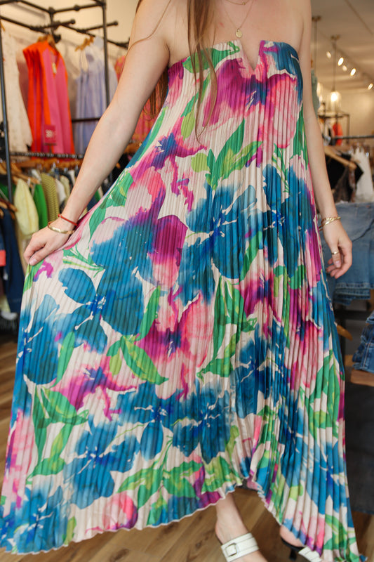 DRESS FORUM PLEATED STRAPLESS MAXI DRESS