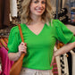 PUFF SLEEVE V NECK TOP