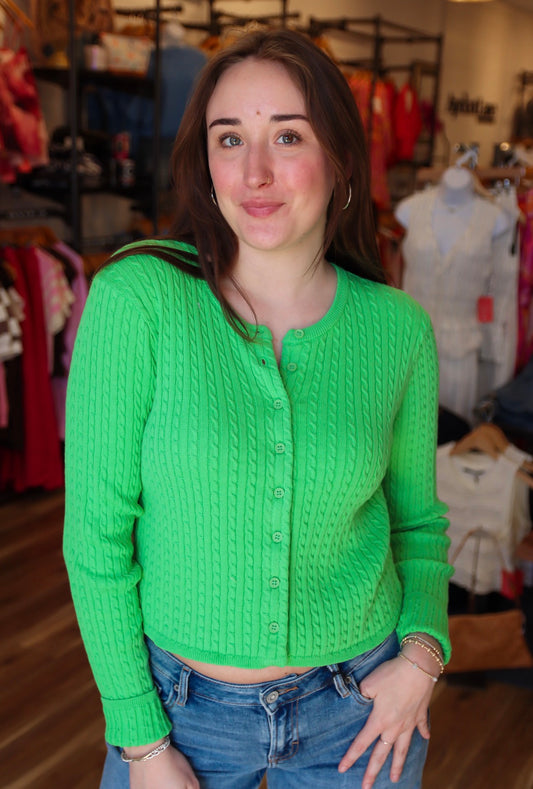 BY TOGETHER CABLE KNIT BUTTON DOWN CARDI