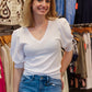 PUFF SLEEVE V NECK TOP