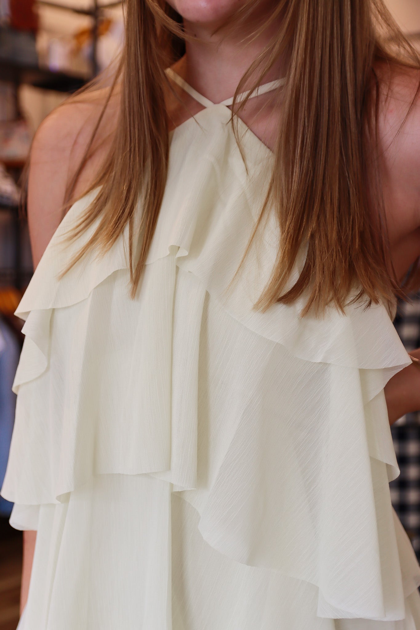 LUCY PARIS “EMERY” RUFFLE HALTER DRESS