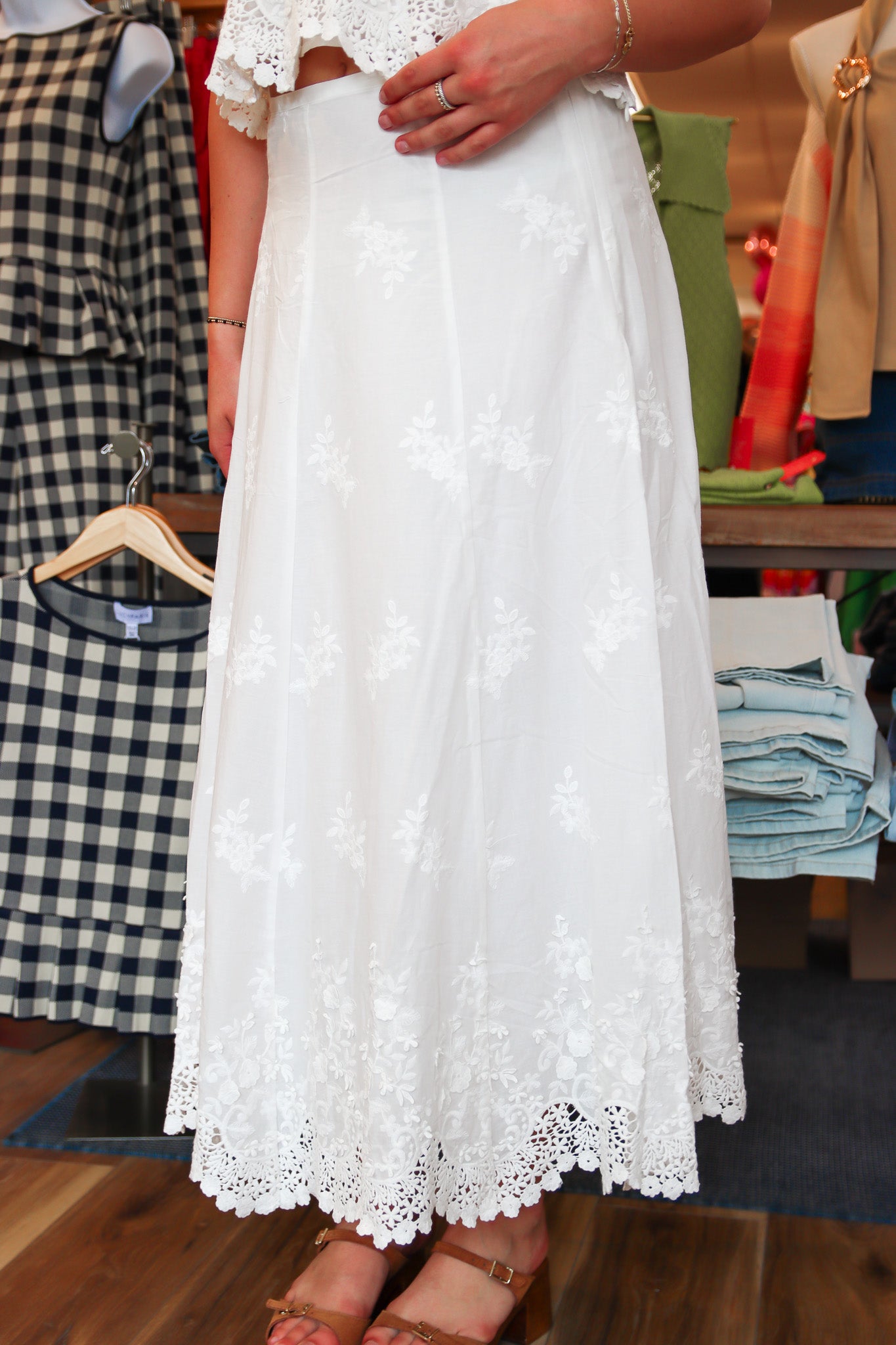LUCY PARIS “JOLENE” EYELET MAXI SKIRT