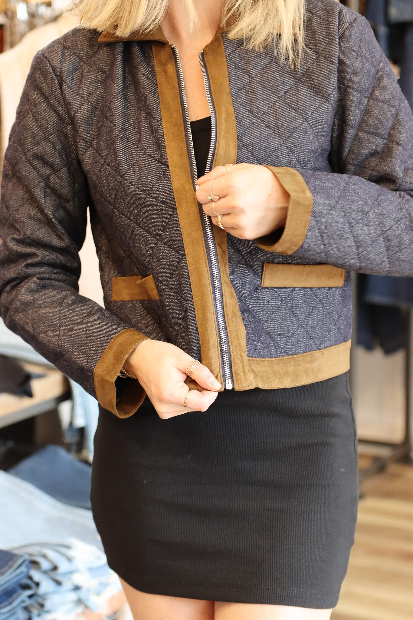 AGATHA  DENIM AND FAUX SUEDE JACKET