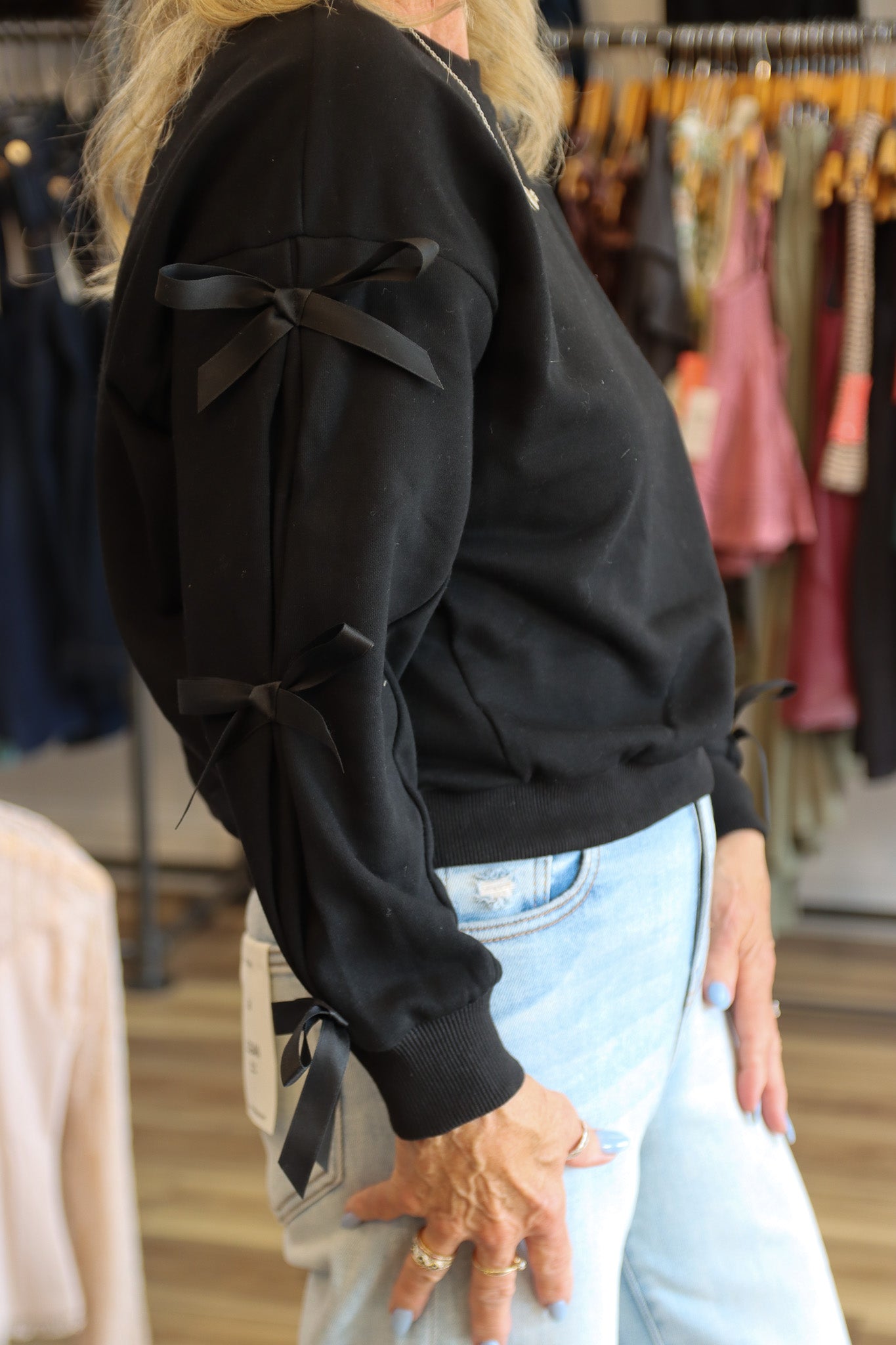 BOW DETAIL SLEEVE SWEATER