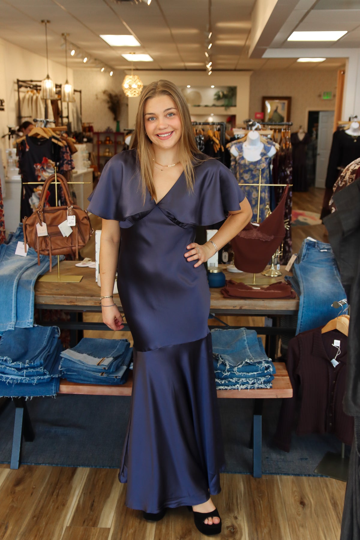 ASTR “JAMIE” CAPE SLEEVE MAXI DRESS
