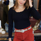 MOLLY BRACKEN CROCHET NECKLINE SWEATER