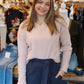 SUZY D “WINNIE” V-NECK TURN UP CUFFS KNIT SWEATER