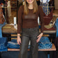MOLLY BRACKEN STUDDED BROWN KNIT UNDERSWEATER