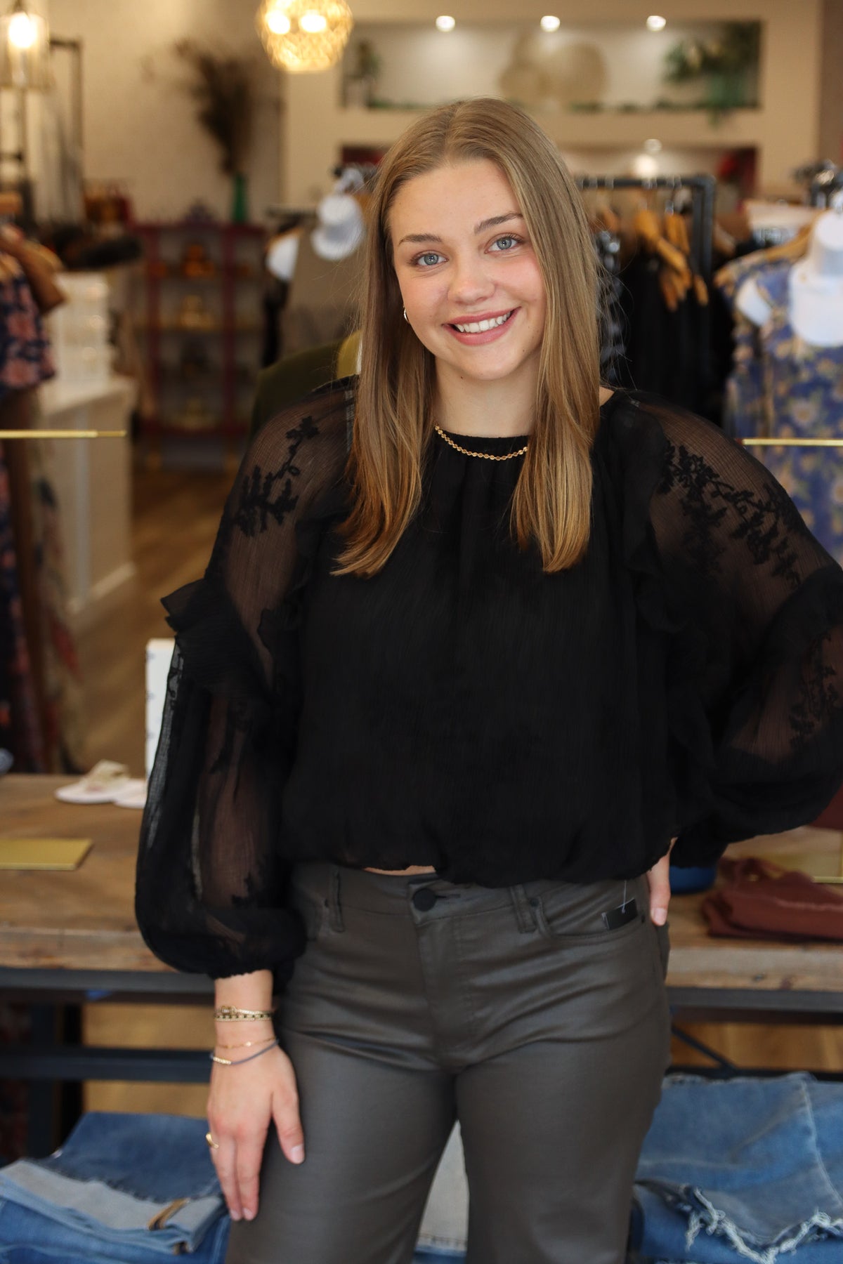 ALLIE ROSE EMBROIDERED WOVEN BLOUSE