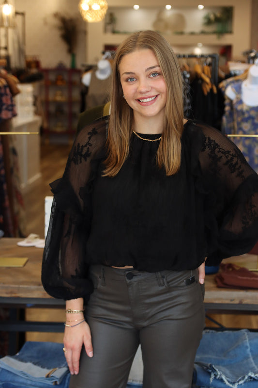 ALLIE ROSE EMBROIDERED WOVEN BLOUSE