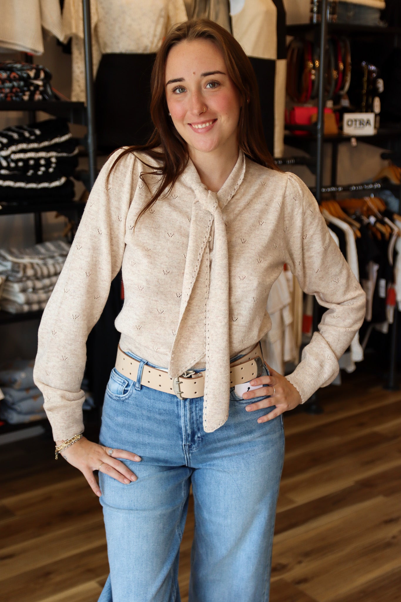 OVALIA TIE NECK SWEATER