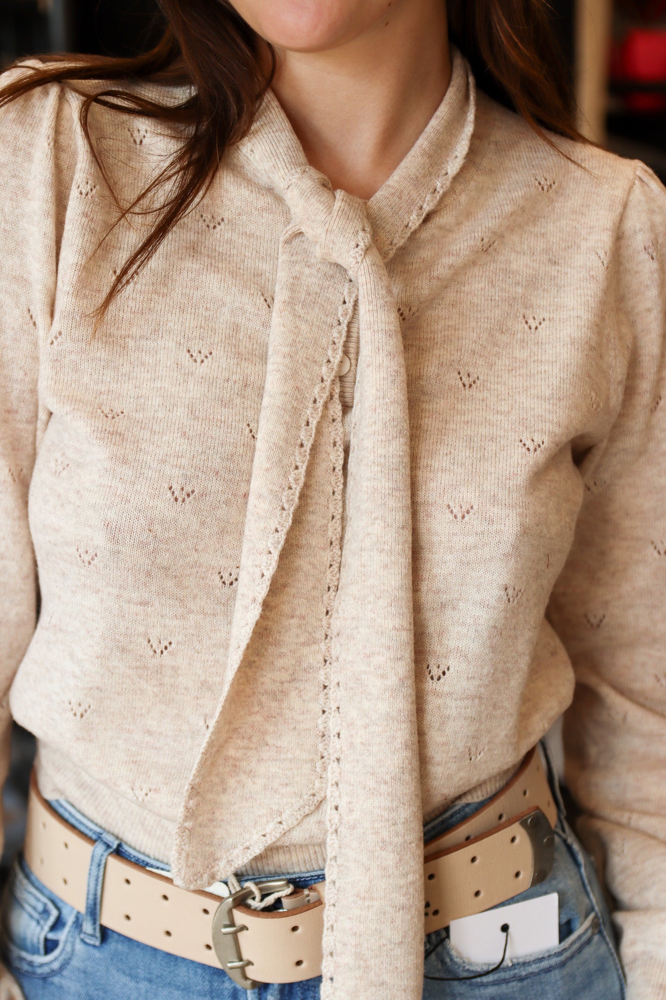 OVALIA TIE NECK SWEATER