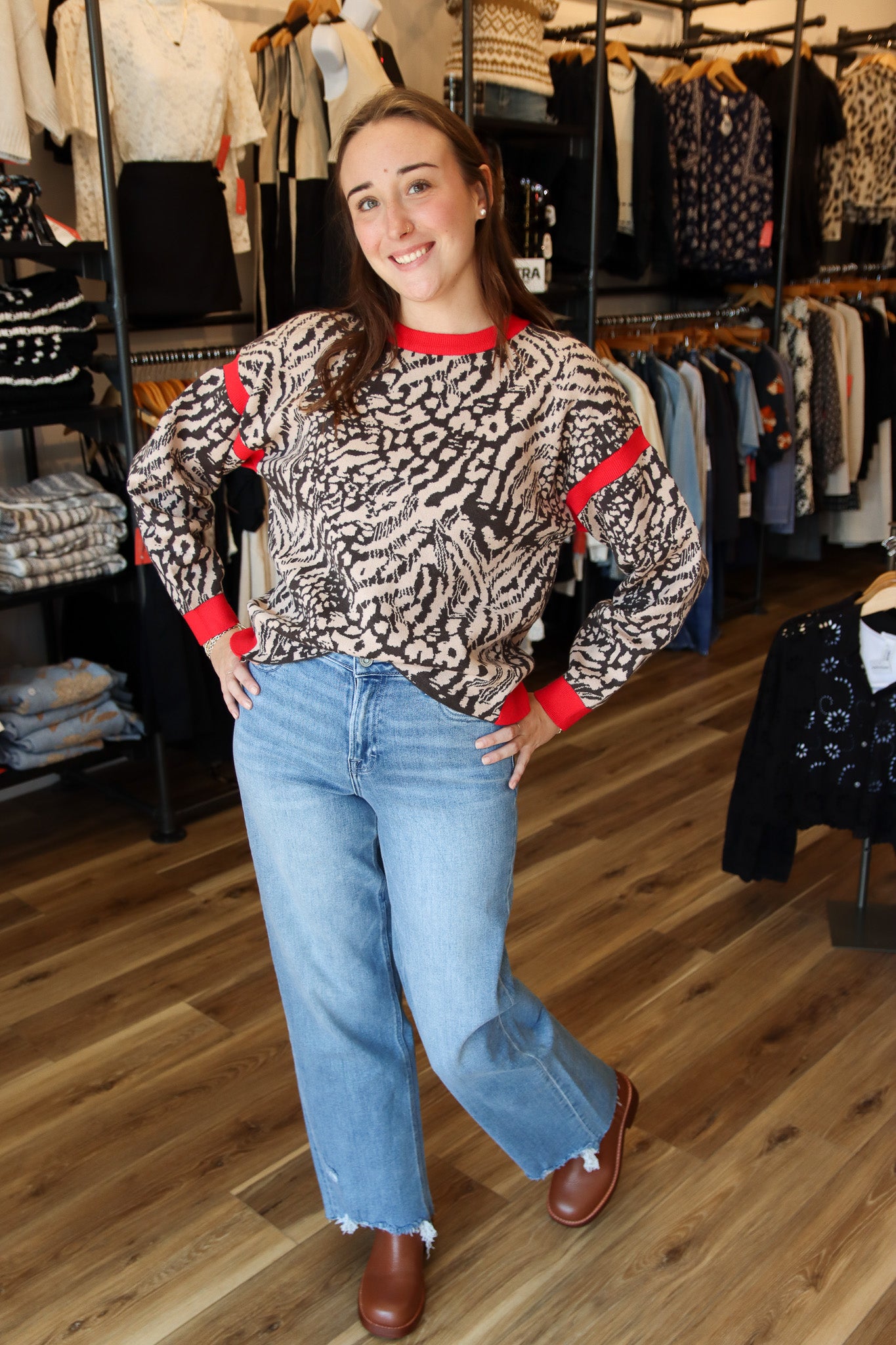 CONTRAST RIBBING DETAIL OPEN BACK SWEATER