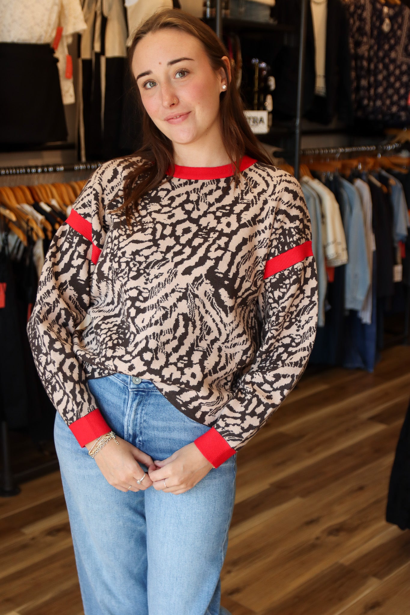 CONTRAST RIBBING DETAIL OPEN BACK SWEATER