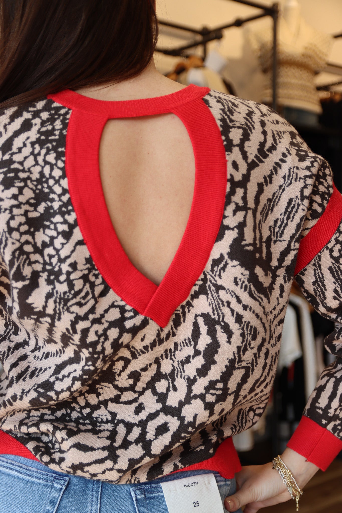 CONTRAST RIBBING DETAIL OPEN BACK SWEATER