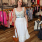 CURRENT AIR EMBROIDERED SWEETHEART NECK MIDI DRESS