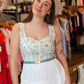 CURRENT AIR EMBROIDERED SWEETHEART NECK MIDI DRESS