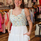 CURRENT AIR EMBROIDERED SWEETHEART NECK MIDI DRESS