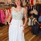 CURRENT AIR EMBROIDERED SWEETHEART NECK MIDI DRESS