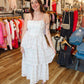 PEACH LOVE EYELET RUFFLE LAYERED MAXI DRESS