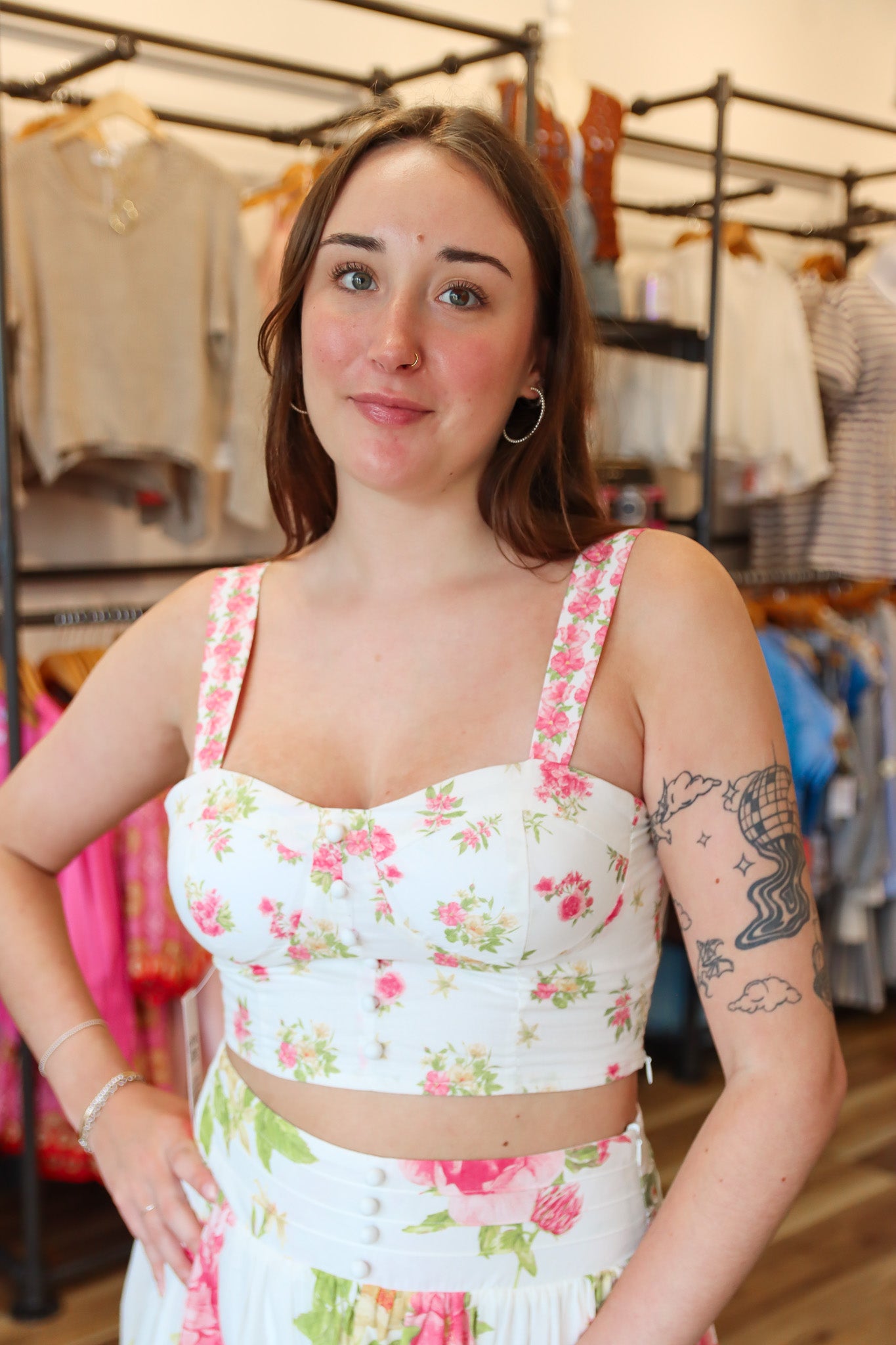 PEACH LOVE FLORAL PRINTED BUSTIER TOP
