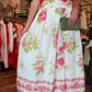 PEACH LOVE PINTUCKED WAIST FLORAL BORDER PRINT SKIRT