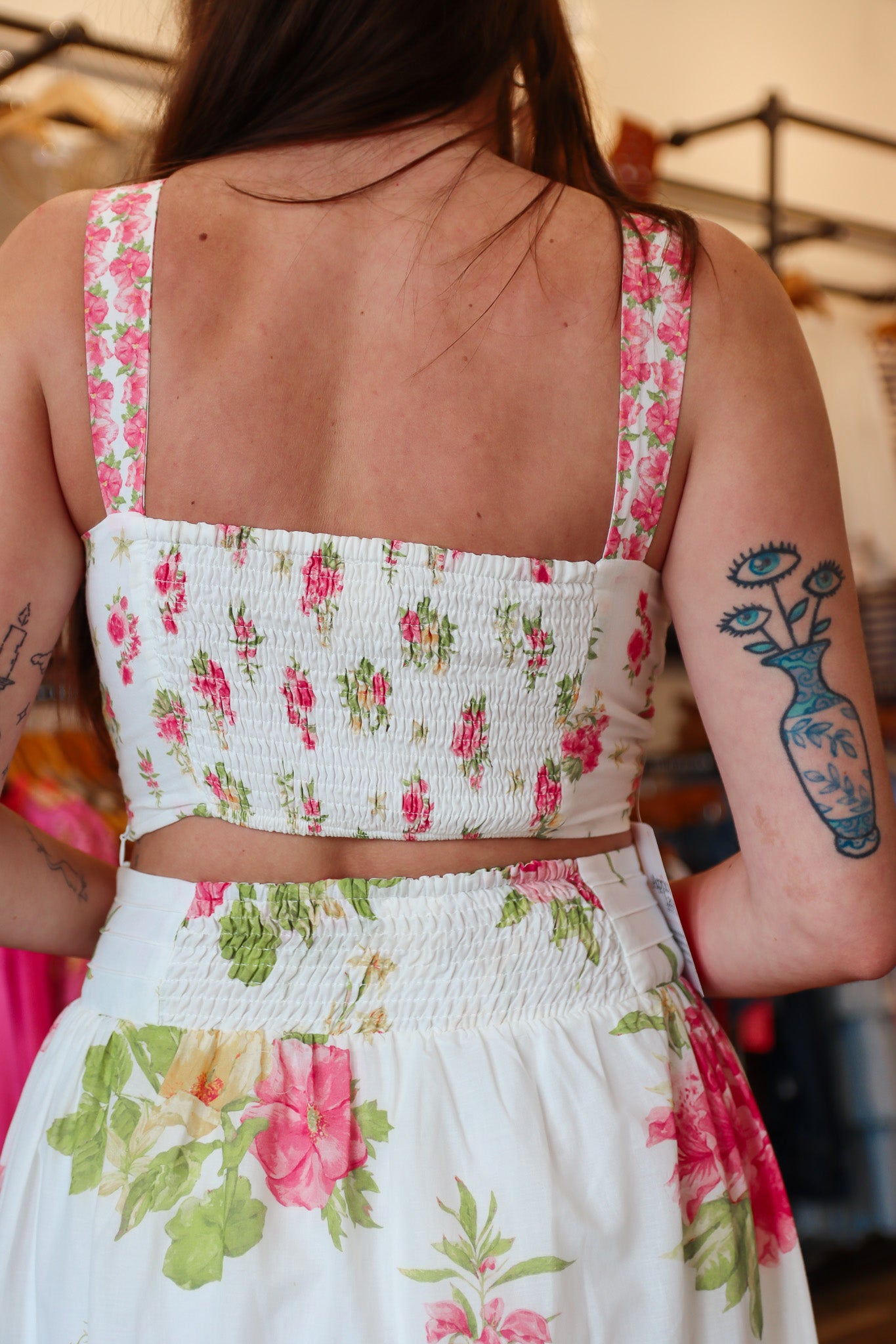 PEACH LOVE FLORAL PRINTED BUSTIER TOP