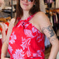 CURRENT AIR FLORAL PRINTED TWIST HALTER TOP