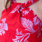CURRENT AIR FLORAL PRINTED TWIST HALTER TOP