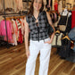 JOHN & JENN PICNIC PLAID TIE FRONT FRONT KNIT TOP