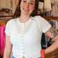MIOU MUSE BUTTON FRONT SHORT SLEEVE KNIT TOP