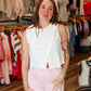 MIOU MUSE TEXTURED SLEEVELESS WOOD BUTTON TOP
