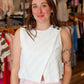 MIOU MUSE TEXTURED SLEEVELESS WOOD BUTTON TOP