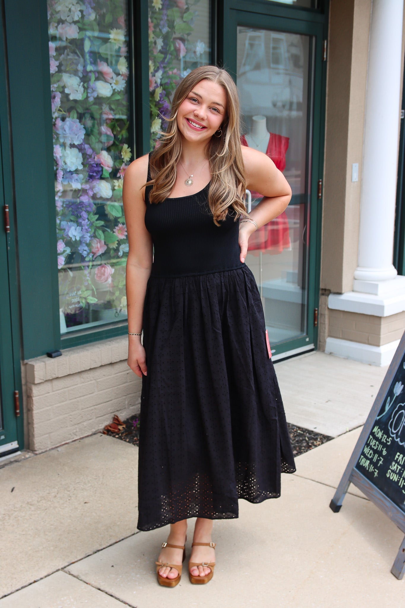 ELAN “STACY” EYELET MAXI DRESS
