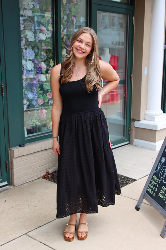 ELAN “STACY” EYELET MAXI DRESS