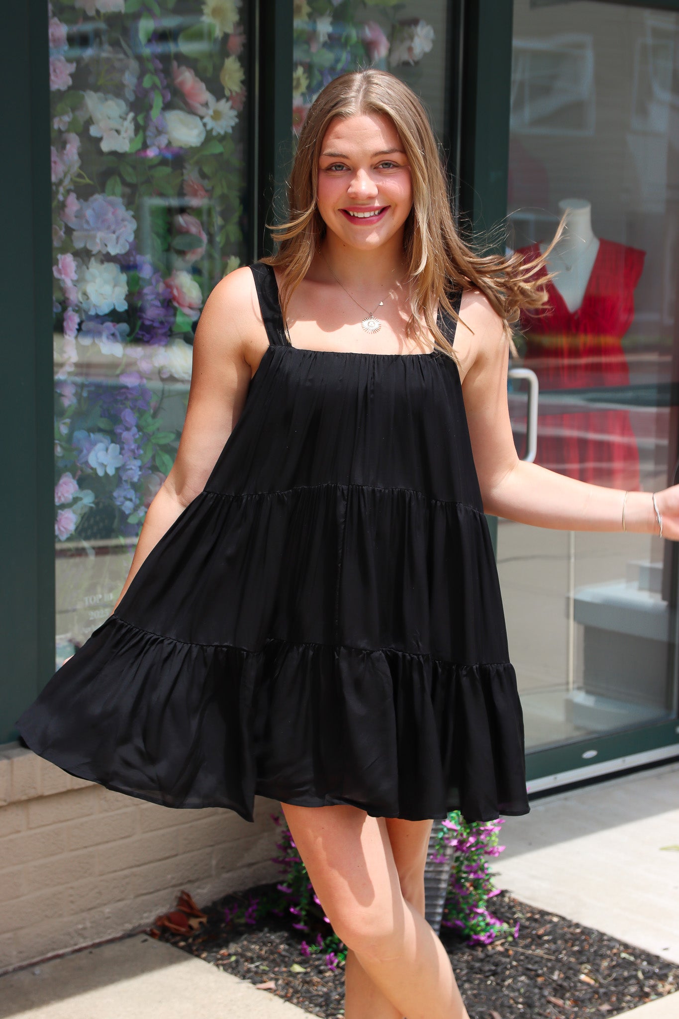ELAN FLOWY TIERED MINI DRESS
