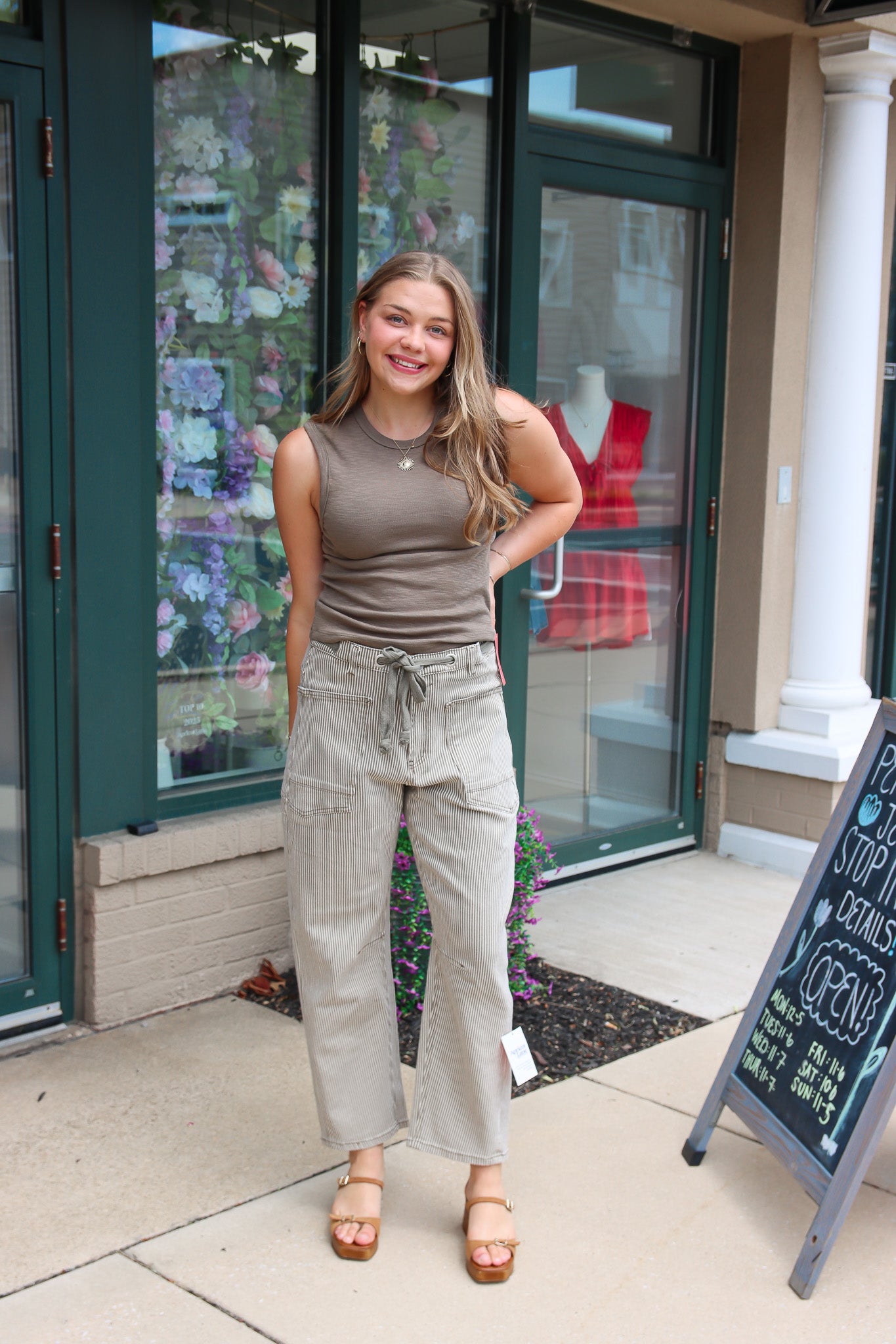 MIOU MUSE STRIPED WASHED BARREL BELTED PANTS